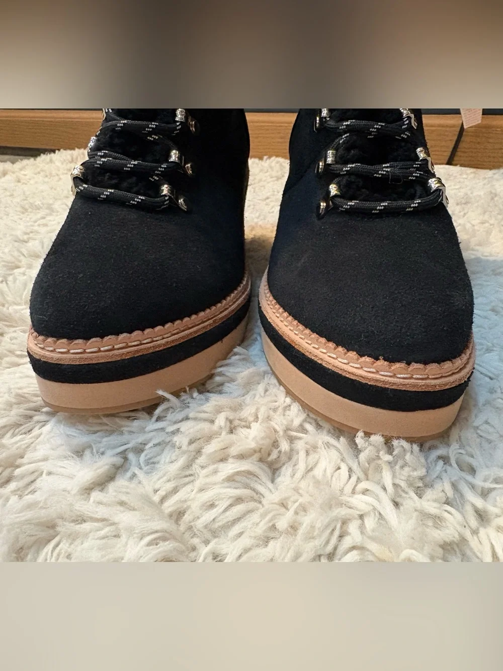 Kate Spade Willow Wedge Lace Up Knit Collar Suede Platform Booties